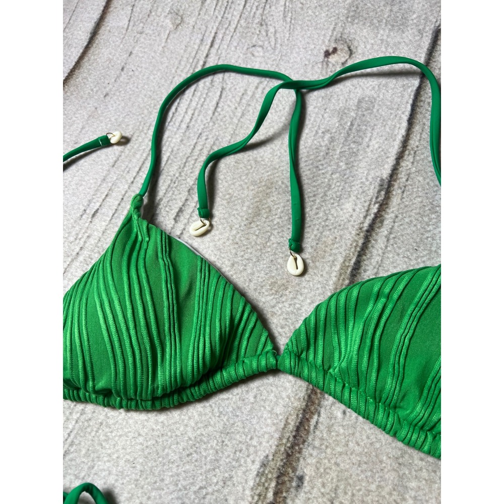 Unbranded Bikini Set Womens Green Ribbed Cowrie Shell Boho Tropical Beachwear - Picture 4 of 8